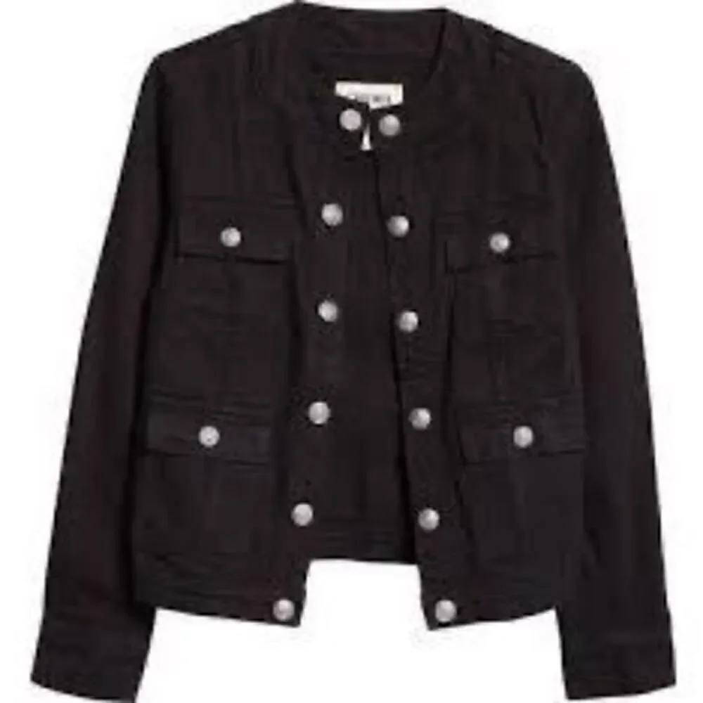 L'AGENCE Women's Black Long Sleeve Yari Collarless Jean Jacket Small NWOT
